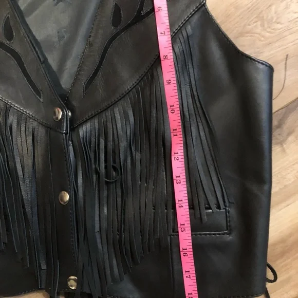 Hyde Out Black Fringe Leather Tie at Side Suede Roses Vest Size M - Picture 4 of 10
